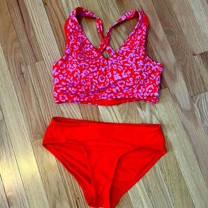 Athleta 34B/C underwire wrap cross cross back top and mid rise full swim bottom